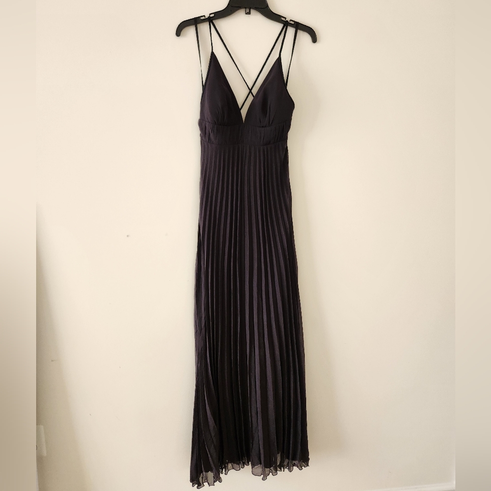 BCBG Pleated 100% Silk Maxi Dress Gown Black 4
